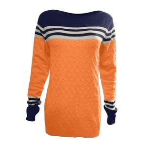 Orange and Navy Women's Sweater size small